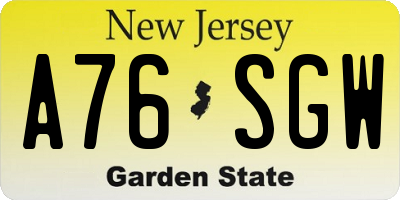 NJ license plate A76SGW
