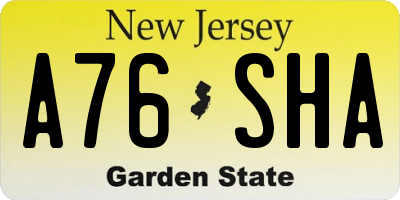 NJ license plate A76SHA