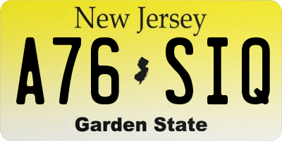 NJ license plate A76SIQ
