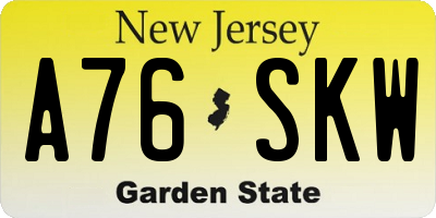 NJ license plate A76SKW