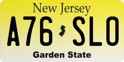 NJ license plate A76SLO