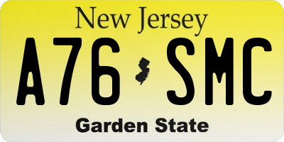 NJ license plate A76SMC