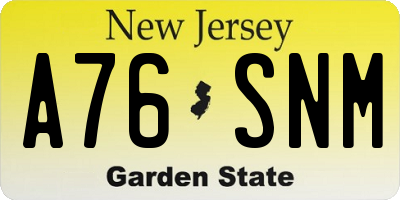 NJ license plate A76SNM
