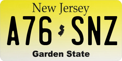 NJ license plate A76SNZ