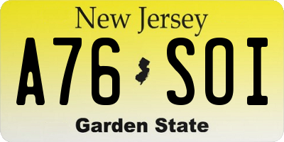 NJ license plate A76SOI