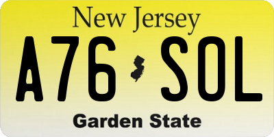 NJ license plate A76SOL