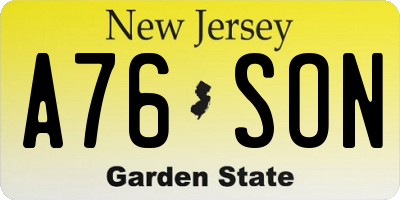 NJ license plate A76SON