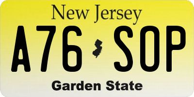 NJ license plate A76SOP