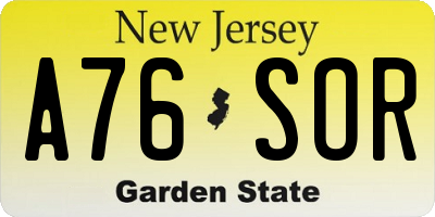NJ license plate A76SOR