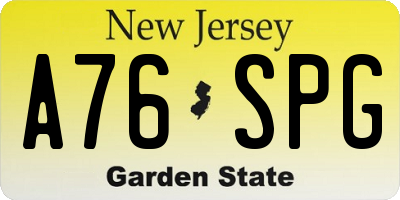 NJ license plate A76SPG