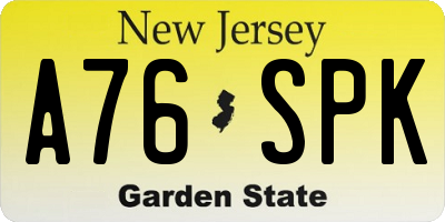 NJ license plate A76SPK