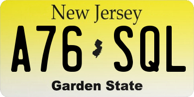 NJ license plate A76SQL