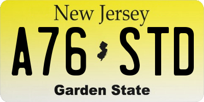 NJ license plate A76STD
