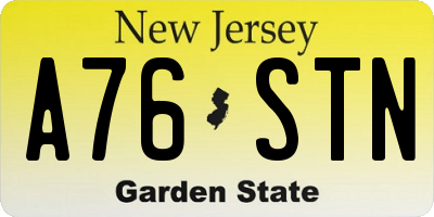 NJ license plate A76STN