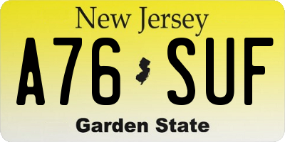 NJ license plate A76SUF