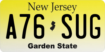 NJ license plate A76SUG
