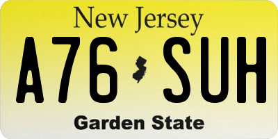 NJ license plate A76SUH