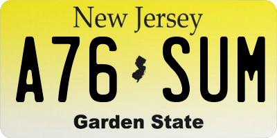 NJ license plate A76SUM