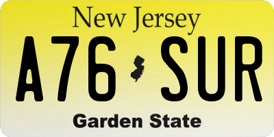 NJ license plate A76SUR