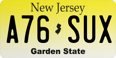 NJ license plate A76SUX