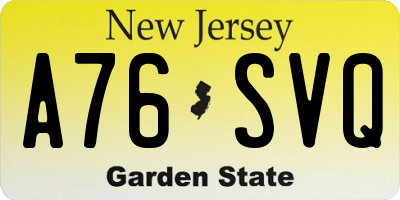NJ license plate A76SVQ