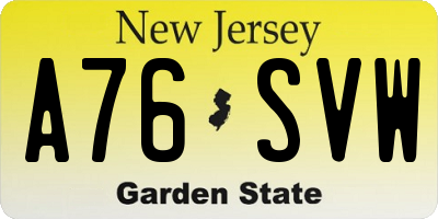 NJ license plate A76SVW