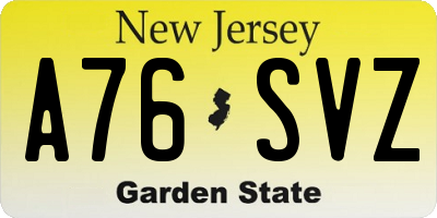 NJ license plate A76SVZ