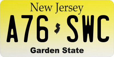 NJ license plate A76SWC