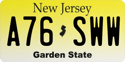NJ license plate A76SWW