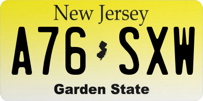 NJ license plate A76SXW