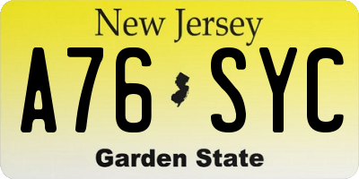 NJ license plate A76SYC