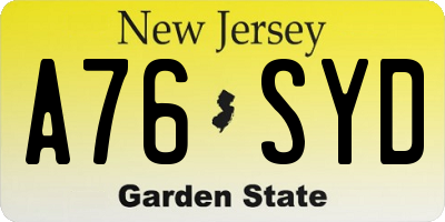 NJ license plate A76SYD