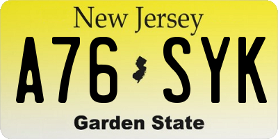 NJ license plate A76SYK