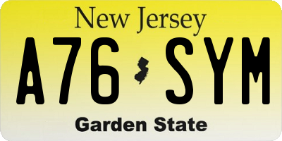NJ license plate A76SYM