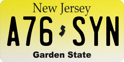 NJ license plate A76SYN