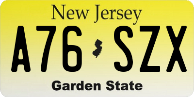 NJ license plate A76SZX