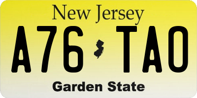 NJ license plate A76TAO