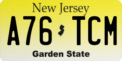 NJ license plate A76TCM
