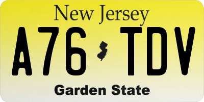 NJ license plate A76TDV