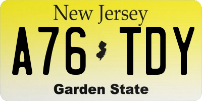 NJ license plate A76TDY