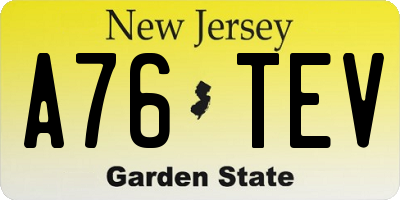 NJ license plate A76TEV