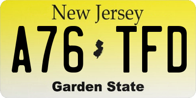 NJ license plate A76TFD