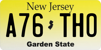 NJ license plate A76THO