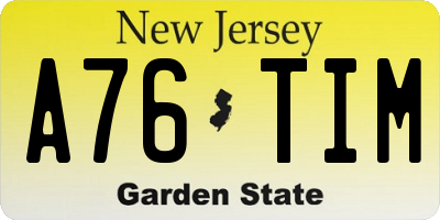 NJ license plate A76TIM