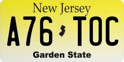 NJ license plate A76TOC