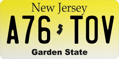 NJ license plate A76TOV