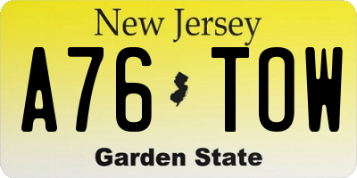 NJ license plate A76TOW