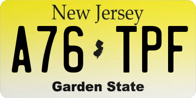 NJ license plate A76TPF