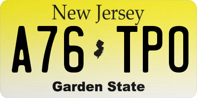 NJ license plate A76TPO