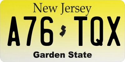 NJ license plate A76TQX
